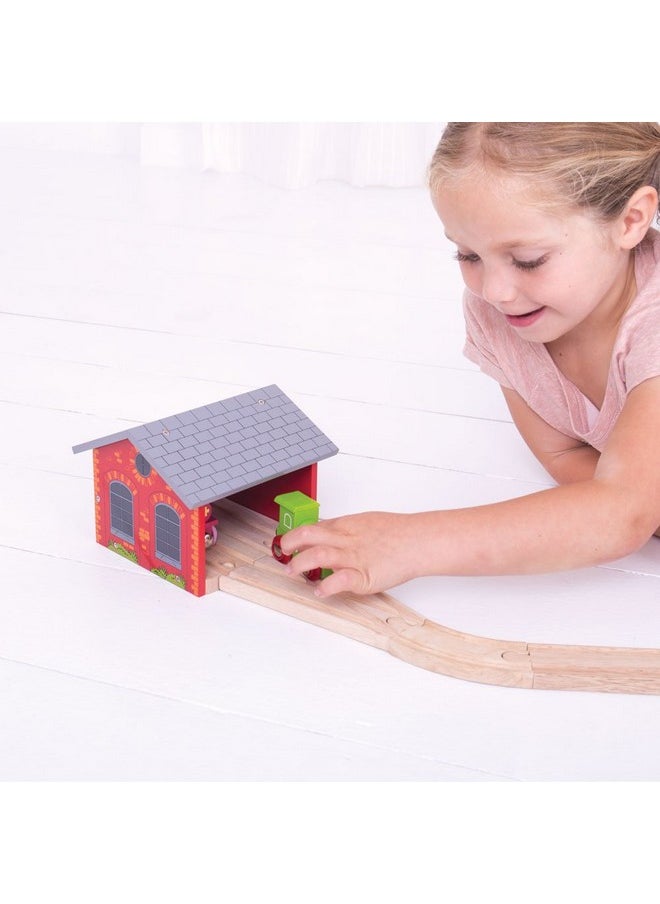 Bigjigs Rail Bigjigs Rail, Double Engine Shed, Wooden Toys, Bigjigs Train Accessories, Wooden Train Shed, Train Toys, Wooden Shed, Wooden Toys for 3 4 5 Year Olds  - Image 2