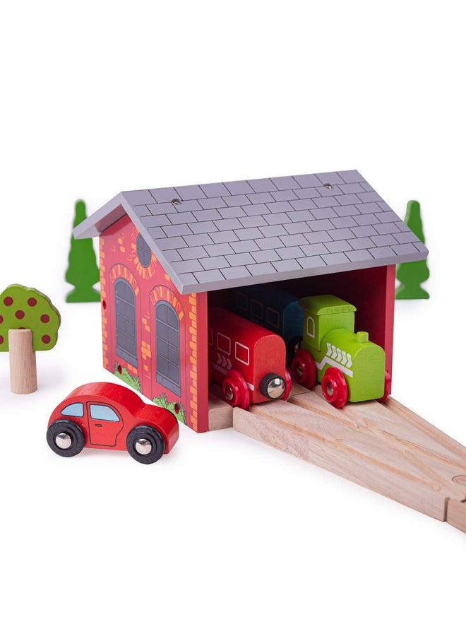 Bigjigs Rail Bigjigs Rail, Double Engine Shed, Wooden Toys, Bigjigs Train Accessories, Wooden Train Shed, Train Toys, Wooden Shed, Wooden Toys for 3 4 5 Year Olds  - Image 1