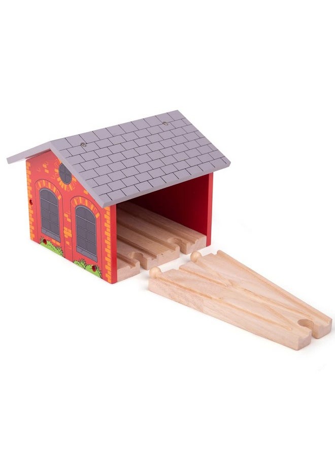 Bigjigs Rail Bigjigs Rail, Double Engine Shed, Wooden Toys, Bigjigs Train Accessories, Wooden Train Shed, Train Toys, Wooden Shed, Wooden Toys for 3 4 5 Year Olds  - Image 4