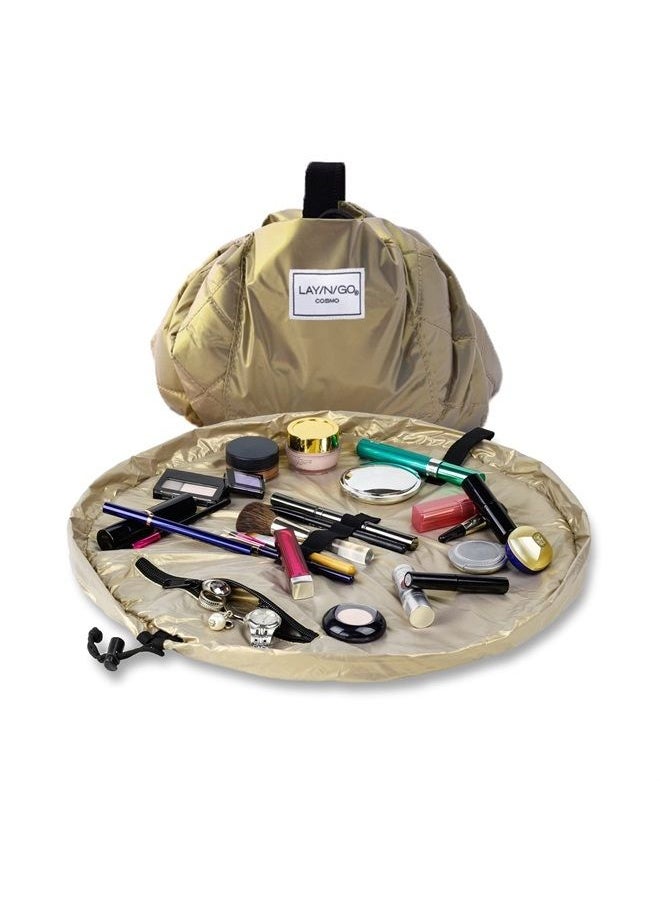 Lay-n-Go Cosmo Drawstring Cosmetic & Makeup Bag Organizer, Toiletry Bag for Travel, Gifts, and Daily Use, 20 inch, Metallic Gold  - Image 1