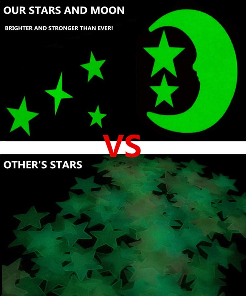 Aooyaoo Glow in The Dark Stars - Glow Stars Stickers for Ceiling,Self Adhesive 3D Glowing Stars and Moon for Starry Sky,Wall Decals for Kids Rooms,Wall Stickers for Bedroom(200 Stars,1 Moon - Image 3