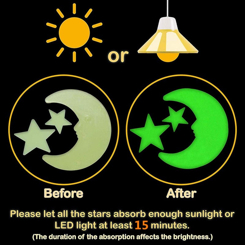 Aooyaoo Glow in The Dark Stars - Glow Stars Stickers for Ceiling,Self Adhesive 3D Glowing Stars and Moon for Starry Sky,Wall Decals for Kids Rooms,Wall Stickers for Bedroom(200 Stars,1 Moon - Image 5