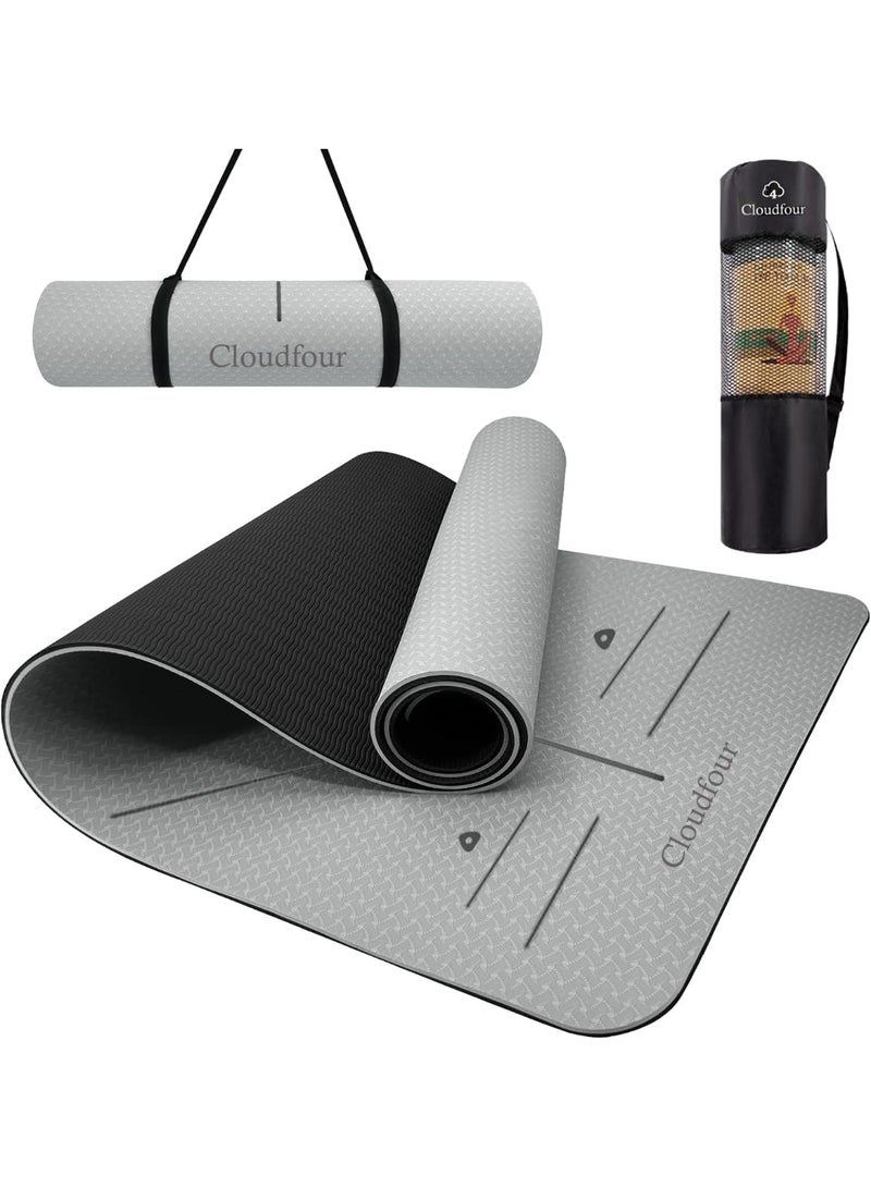 Cloudfour Yoga Mat, Non-slip 6mm Thick Workout Mat with Alignment Lines Perfect for Pilates, Meditation, Stretching, Fitness Training, Exercise Mat with Carry Bag and Travel Strap for Gym and Home - Image 1