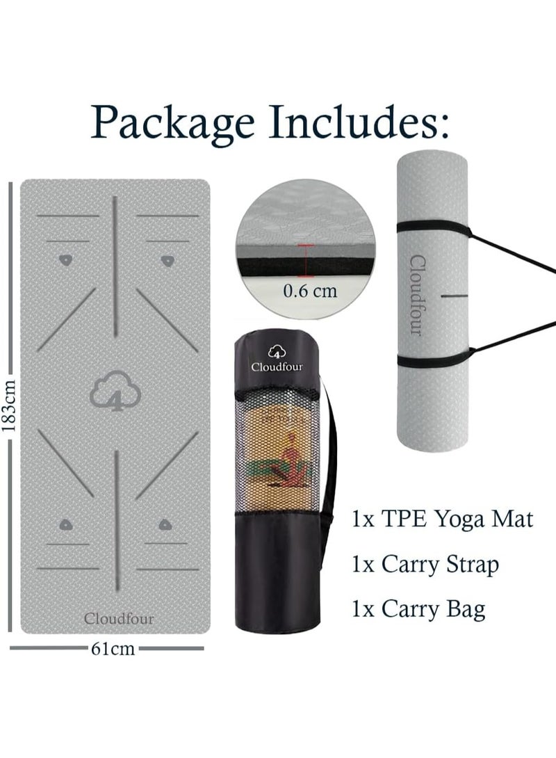 Cloudfour Yoga Mat, Non-slip 6mm Thick Workout Mat with Alignment Lines Perfect for Pilates, Meditation, Stretching, Fitness Training, Exercise Mat with Carry Bag and Travel Strap for Gym and Home - Image 2
