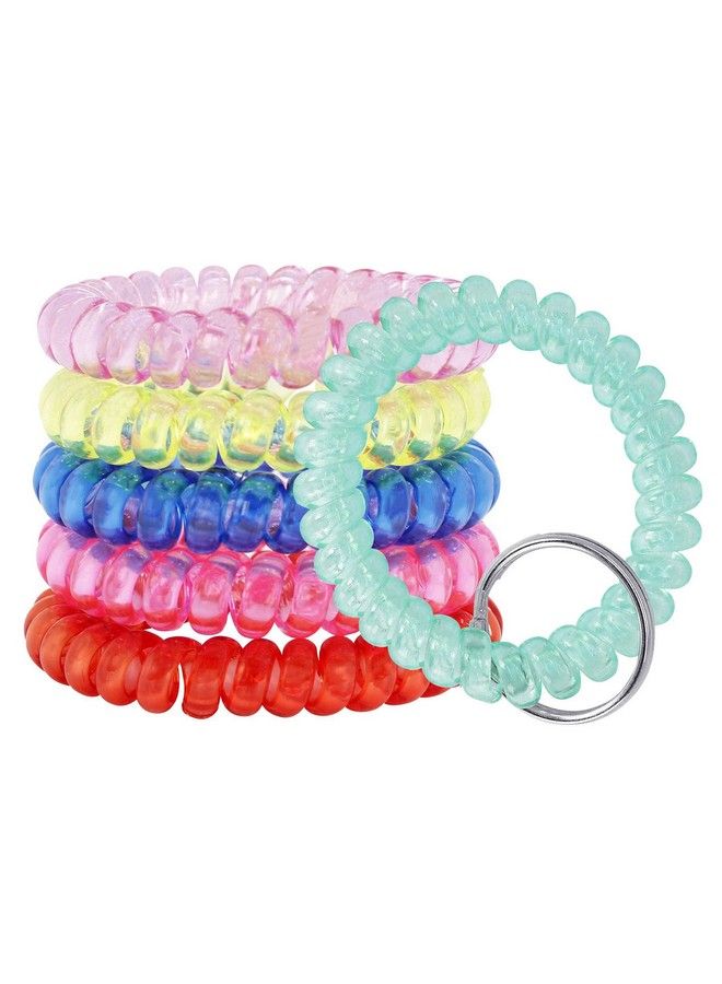 BIHRTC Pack Of 6 Colorful Flexible Spiral Coil Stretchable Spring Wristband Key Ring Plastic Spring Flexible Spiral Wrist Key Chain Wrist Band Bracelet For Gym Pool Id Badge Sports  - Image 1