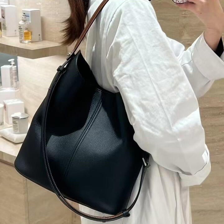 New First Layer Cowhide Maggie With Hobo Shoulder Bucket Bag Women'S Large Capacity Leather Handbag Tote Bag - Image 2