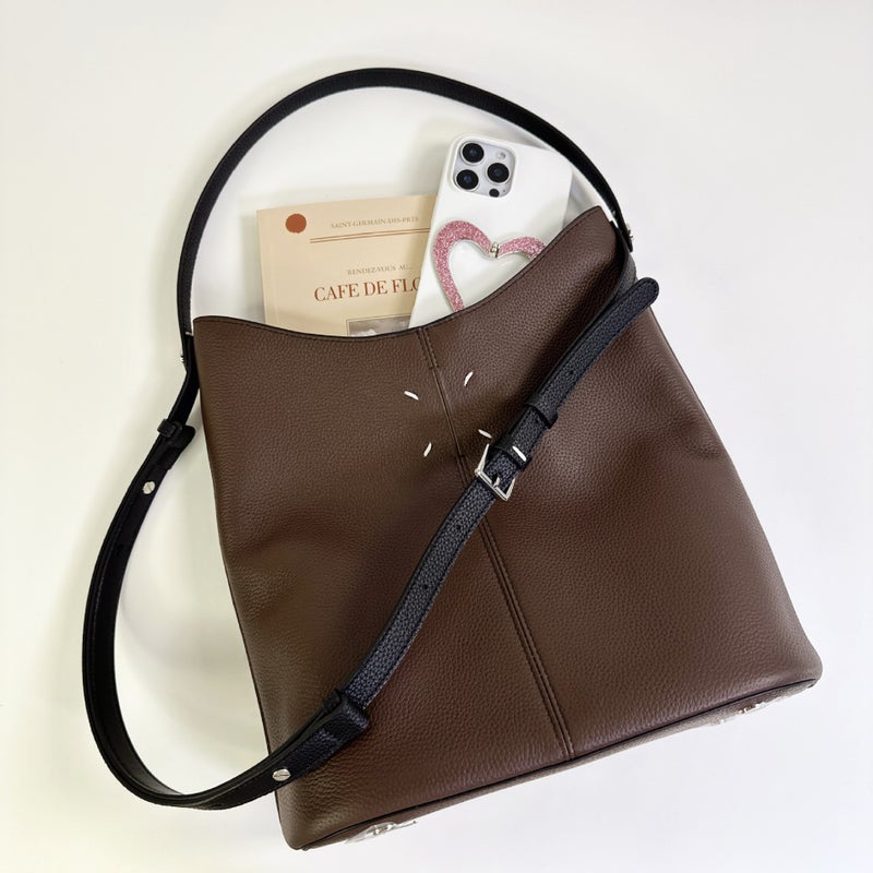 New First Layer Cowhide Maggie With Hobo Shoulder Bucket Bag Women'S Large Capacity Leather Handbag Tote Bag - Image 1