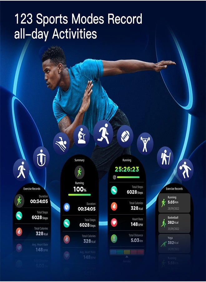 PEJE PEJE Smartwatch - 1.43" AMOLED,Smart Watches for Men,Prayer Alerts & Arabic, SpO2/Heart Rate/Sleep Monitor, 120+ Sports Modes, IP68 Waterproof, Bluetooth Calls + Extra Strap, iOS/Android (Black)  - Image 4