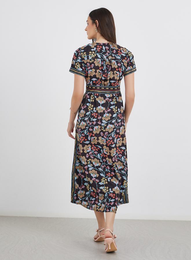 Styli All Over Print V Neck A-Line Maxi Dess - Image 5