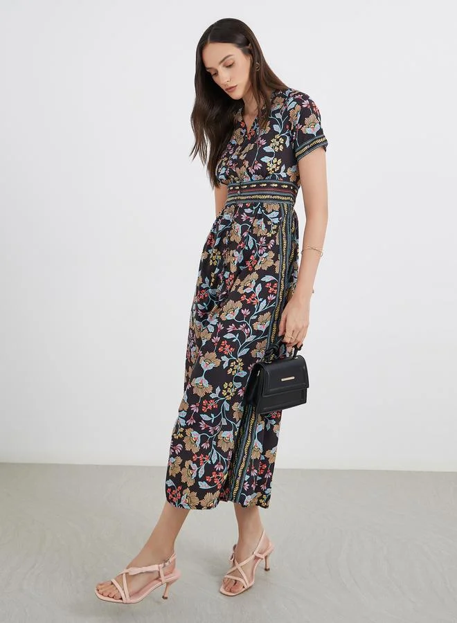 ستايلي Styli All Over Print V Neck A-Line Maxi Dess