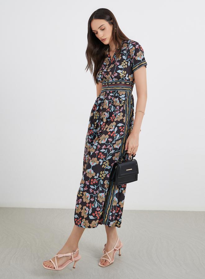 Styli All Over Print V Neck A-Line Maxi Dess - Image 2