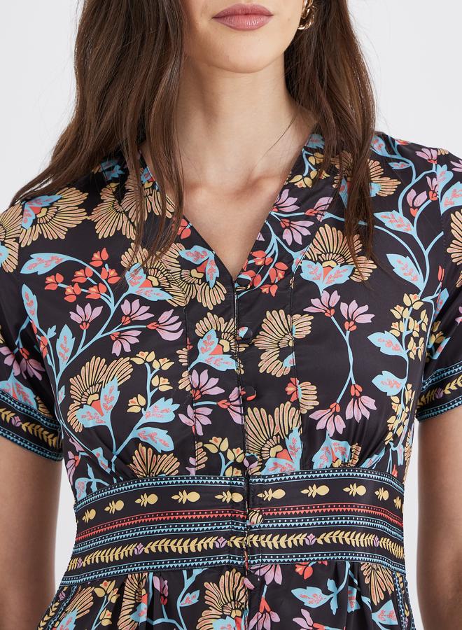 Styli All Over Print V Neck A-Line Maxi Dess - Image 4