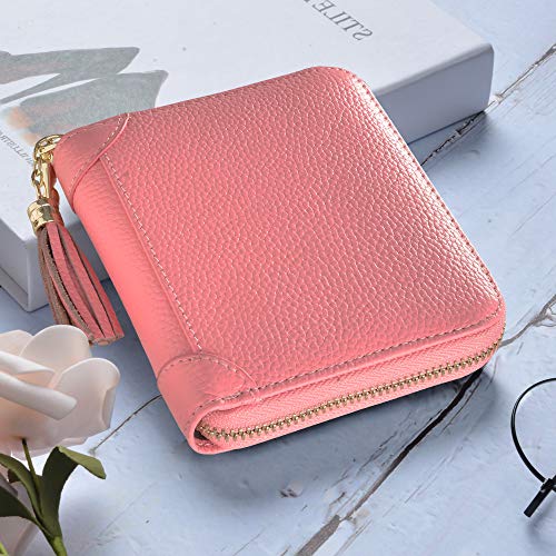 Easyoulife Womens Credit Card Holder Wallet Zip Leather Card Case RFID Blocking (Pink) - Image 2
