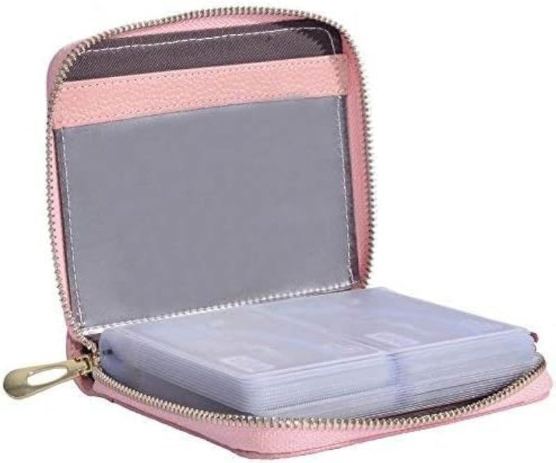Easyoulife Womens Credit Card Holder Wallet Zip Leather Card Case RFID Blocking (Pink) - Image 1