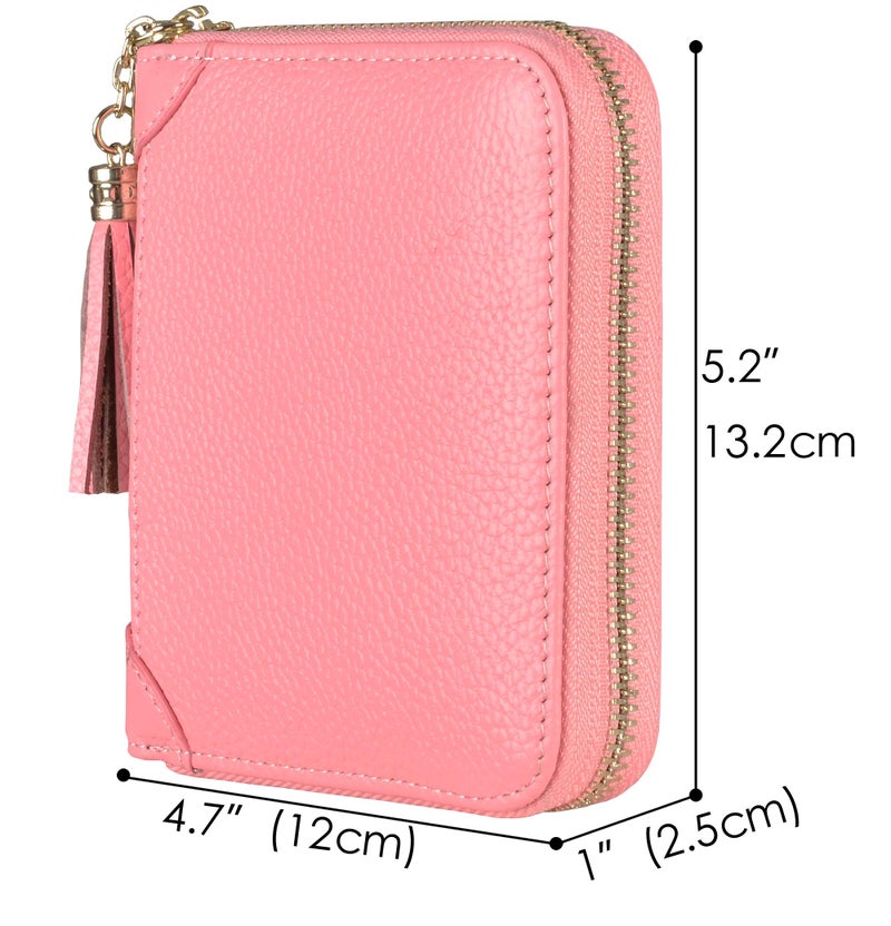 Easyoulife Womens Credit Card Holder Wallet Zip Leather Card Case RFID Blocking (Pink) - Image 3