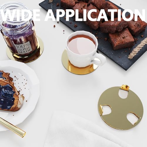 Anterrific Gold Stainless Steel Coasters with Holder Modern Mirror Drink Coaster Set of 6 Unique Round Cup Coasters with NonSlip EVA Base Housewarming Dcor for Coffee Bar and Dining Table - Image 3