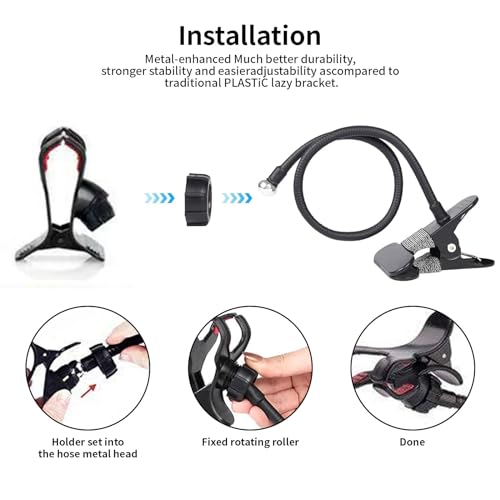STRIFF Flexible Mobile- Stand, Mobile Clip Holder, Metal Built -for Video, Heavy Duty Foldable Tabletop Holder with 360° Rotation, Multi Angle Clamp for All Smartphones (Black) - Image 2