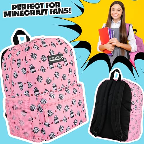 Minecraft Backpack for Boys Kids Teens Adjustable Straps Front Pocket Daypack Backpacks for Sports Gym School Gamer Gifts Pink - Image 3