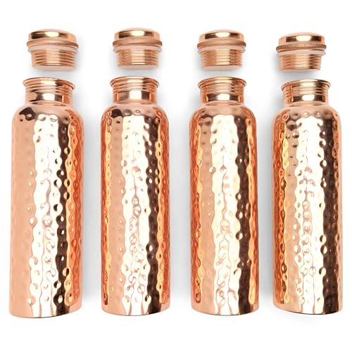 Advanced Mixology Glytterati Hammered Copper Water Bottle (34 oz/1000ml) (Set of 4) | Pure Copper Bottle for Drinking Water - Image 3