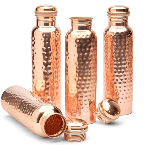 Advanced Mixology Glytterati Hammered Copper Water Bottle (34 oz/1000ml) (Set of 4) | Pure Copper Bottle for Drinking Water - Image 1