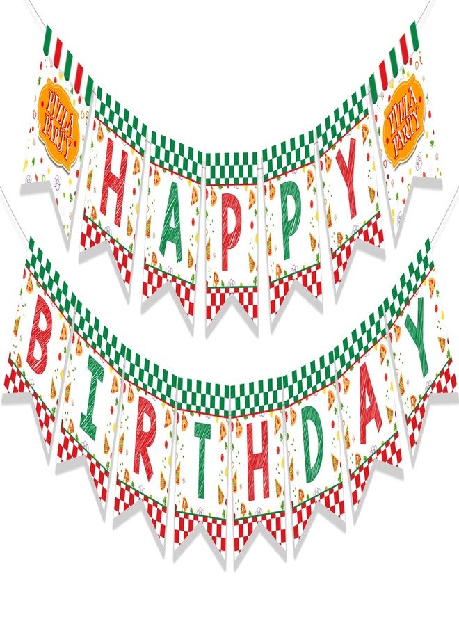 Fangleland Pizza Happy Birthday Banner, Pizza Time Theme Party Decorations - Red and Green Fast Food Pizza Slice Bunting Banner for Kids’ 1st 2nd 3rd Birthday Party Supplies - Image 2