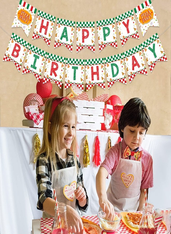 Fangleland Pizza Happy Birthday Banner, Pizza Time Theme Party Decorations - Red and Green Fast Food Pizza Slice Bunting Banner for Kids’ 1st 2nd 3rd Birthday Party Supplies - Image 5