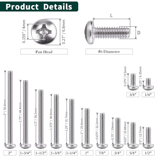 EASTLO #6-32 x 3/8" Pan Head Machine Screw, Phillips Drive, 304 Stainless Steel 18-8, Bright Finish, Fully Machine Thread, 100 Pcs - Image 4