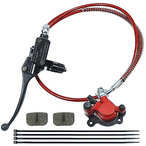 HOLATO 50 Inch Upgraded Hydraulic Brake Master Cylinder Caliper System with Brake Pads for 97cc 2.8HP Baja DoodleBug Dirt Bug DB30 Blitz Mini Bike Mini Moto On Left 7/8" Handlebars Parts (RED) - Image 1