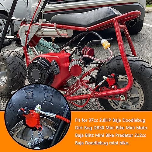 HOLATO 50 Inch Upgraded Hydraulic Brake Master Cylinder Caliper System with Brake Pads for 97cc 2.8HP Baja DoodleBug Dirt Bug DB30 Blitz Mini Bike Mini Moto On Left 7/8" Handlebars Parts (RED) - Image 2