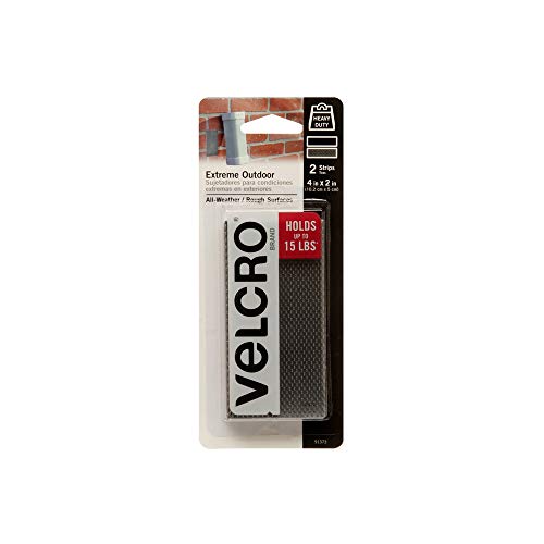 VELCRO Brand علامة فيلكرو لربط صناعي قوي | ظروف الطقس الخارجية القاسية | قوة احترافية ثقيلة تتحمل حتى 15 رطلاً على الأسطح الخشنة | شرائط 4 × 2 بوصة، مجموعتان، تيتانيوم - Image 1