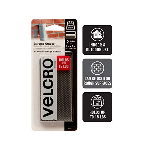 VELCRO Brand علامة فيلكرو لربط صناعي قوي | ظروف الطقس الخارجية القاسية | قوة احترافية ثقيلة تتحمل حتى 15 رطلاً على الأسطح الخشنة | شرائط 4 × 2 بوصة، مجموعتان، تيتانيوم - Image 2