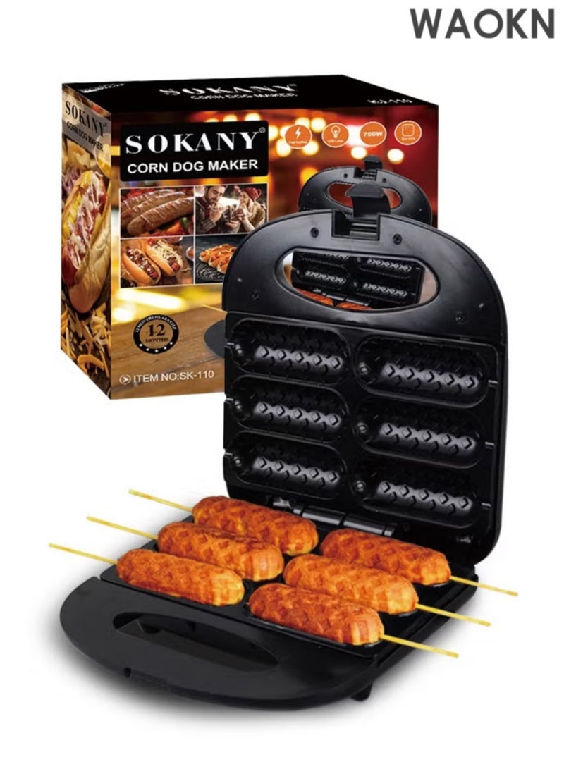 دبليو أيه أو كي أن آلة صنع وافل الهوت دوج، آلة صنع وافل الذرة مع لوحة طلاء غير لاصقة، آلة صنع الهوت دوج، محمصة الخبز، اصنع 6 قطع من كورن دوج، آلة صنع وافل الذرة، اصنع كورن دوج في دقائق، سهلة التنظيف - Image 3