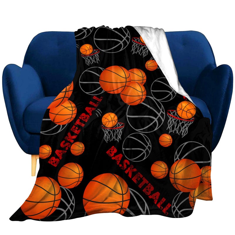 Super Soft Basketball Blanket Lightweight Cozy 3D Printed Flannel Soccer Baseball Throw Blankets for Sport Fans Kids Adults Gifts 50X40
