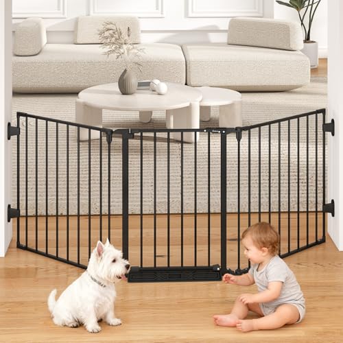 Cideny 29.4-78" Extra Wide Baby Gate, Long Dog Gates Indoor for Doorways Stairs, Essential Large Safety Gate for Child Toddler with Anti-Trip Pedal, Adjustable Pet Gate, 28" Tall 3 Metal Panels Black - Image 1