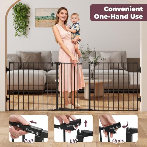 Cideny 29.4-78" Extra Wide Baby Gate, Long Dog Gates Indoor for Doorways Stairs, Essential Large Safety Gate for Child Toddler with Anti-Trip Pedal, Adjustable Pet Gate, 28" Tall 3 Metal Panels Black - Image 3