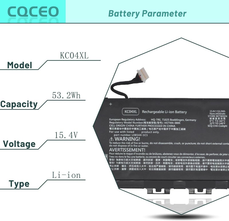 KC04XL Laptop Battery for HP Envy X360 13-AG 13M-AQ 13-AH 13-AR 13-AR0000AU 13-AH1006TX 13-AQ1013TX 13-AQ1029TX HSTNN-DB8P HSTNN-IB8K L08544-1C1 L08544-2B1 L08496-855 15.4V/53.2Wh/3454mAh/4Cell - Image 3