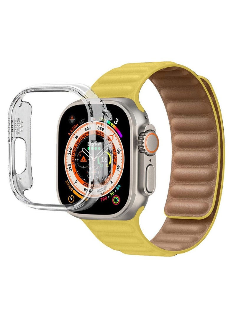 CATANES 2 Packs For Apple Watch Band 49mm Leather Link Strap Magnetic Loop Bracelet and Clear Cup Holder Yellow  - Image 3