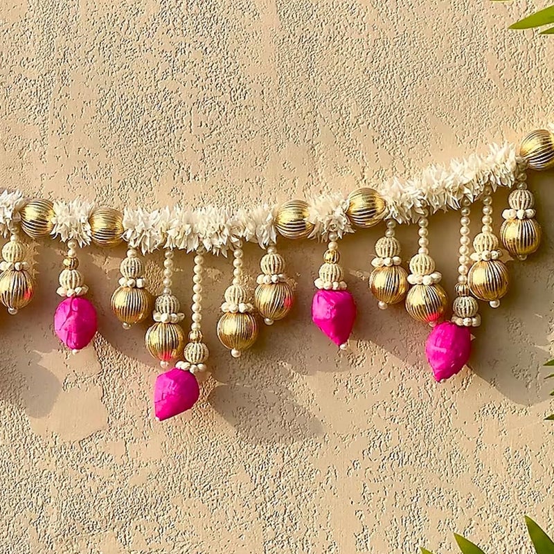Kaameri Bazaar Kaameri Bazaar Traditional Handmade Lotus Toran/Multicolor String Toran With Beads For Indian Diwali Decorations Items Fancy Garland Door Hanging/Bandarwal/Toran., 101 CM  - Image 4