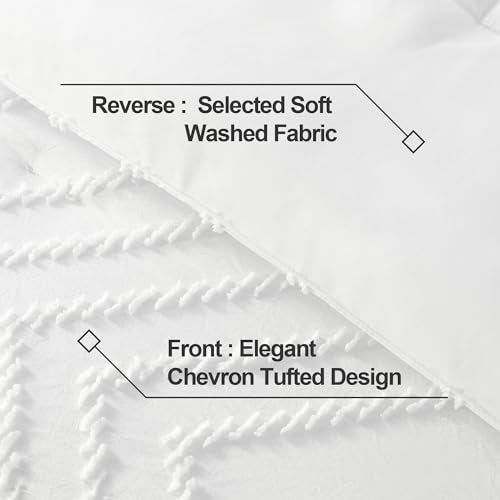 Andency White Comforter King Size, Boho Soft Fluffy Warm Lightweight Bedding Comforter Sets for King Bed, 3 Pieces Chevron Tufted Aesthetic Microfiber Lightweight Comforter Set - Image 5