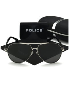 POLICE Fashion Men's Polarized High Quality Glasses Metal High-end Sunglasses Gunmetal Frame with Silver Edge  - Image 1