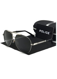 POLICE Fashion Men's Polarized High Quality Glasses Metal High-end Sunglasses Gunmetal Frame with Silver Edge  - Image 2