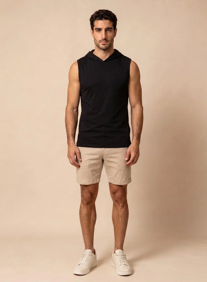 Take Two Men Black Sleeveless Hoodie Tank Top