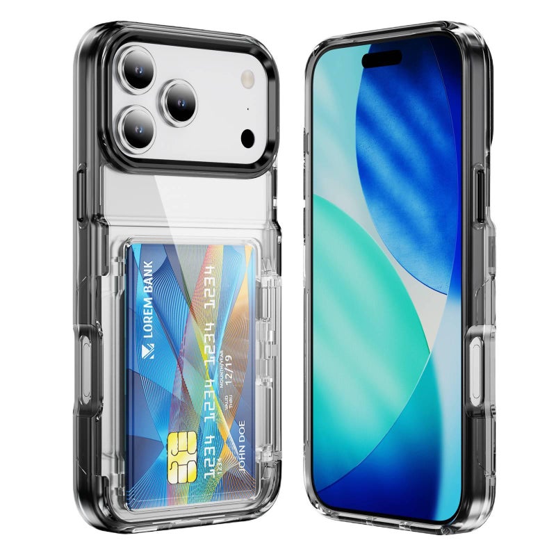 غطاء واقي بPC لـ iPhone 16 / 16 Plus / 16 Pro / 16 Pro Max باللون أسود بوظيفة حامل مع حامل قابل للطي وحامل بطاقات مع مقاوم للصدمات مع حماية من السقوط للرحلات اليومية للعائلة - Image 1