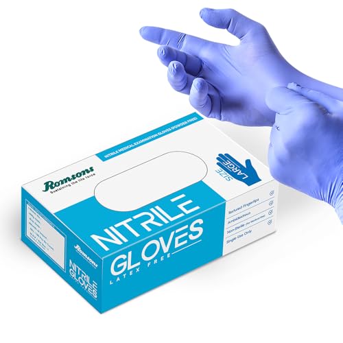 Romsons Blue Nitrile Medical Examination Hand Gloves - Medium (100 Pieces) - Image 1