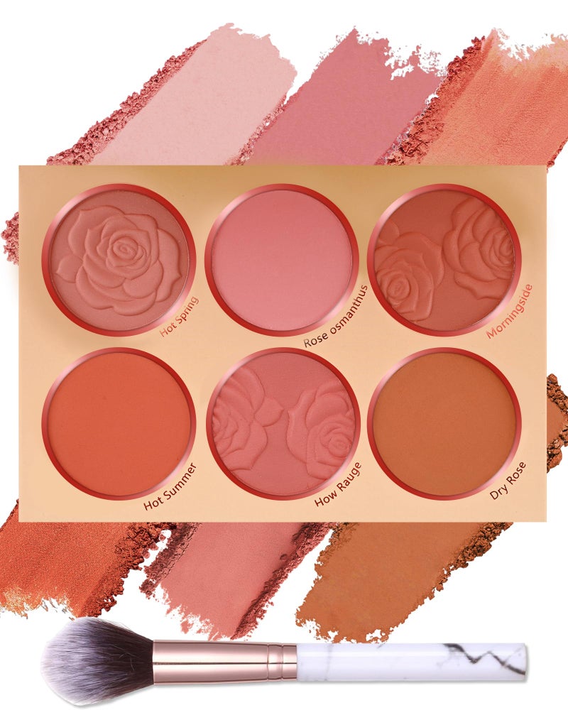 LYSdefeu Matte Face Blush Palette with Brush-6 Color High Pigment Mineral Blendable Blusher Contour Powder for Cheeks,Longlasting Facial Beauty Cosmetic,Mother's Day Christmas Makeup Gift for Women-Set 02 - Image 1