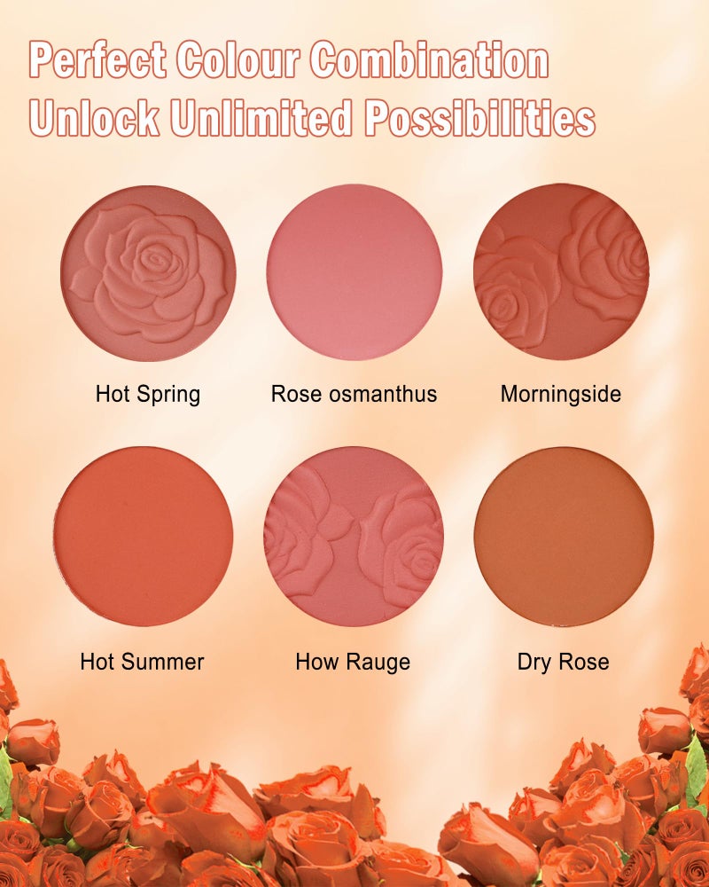 LYSdefeu Matte Face Blush Palette with Brush-6 Color High Pigment Mineral Blendable Blusher Contour Powder for Cheeks,Longlasting Facial Beauty Cosmetic,Mother's Day Christmas Makeup Gift for Women-Set 02 - Image 3