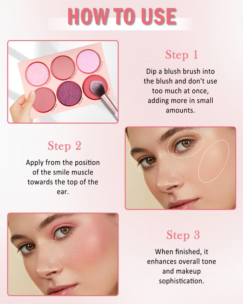 LYSdefeu Matte Face Blush Palette with Brush-6 Color High Pigment Mineral Blendable Blusher Contour Powder for Cheeks,Longlasting Facial Beauty Cosmetic,Mother's Day Christmas Makeup Gift for Women-Set 02 - Image 5