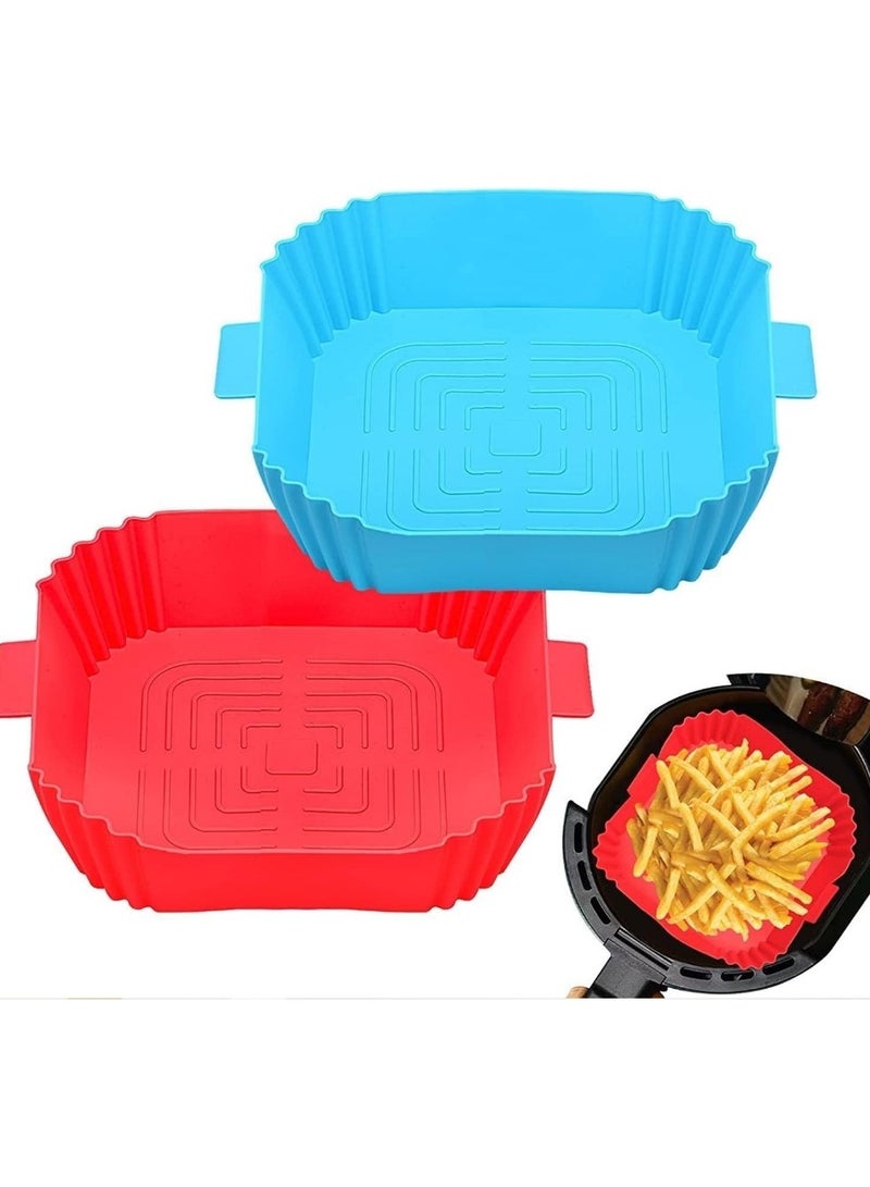 2 Pack  Air Fryer Pans Non-Stick Silicone, Food Safe Square Air Fryer Silicone Pan Mold for Air Fryer, Air Fryer Liner Replacement for Flammable Parchment Paper, Reusable Oven Basket, Kitchen Oven Accessories, (Multiple Colors Random) - Image 1