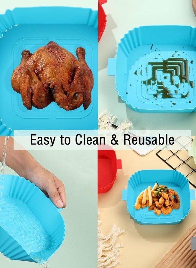 2 Pack  Air Fryer Pans Non-Stick Silicone, Food Safe Square Air Fryer Silicone Pan Mold for Air Fryer, Air Fryer Liner Replacement for Flammable Parchment Paper, Reusable Oven Basket, Kitchen Oven Accessories, (Multiple Colors Random) - Image 4