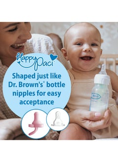 Dr. Brown's لهاية الأطفال HappyPaci من Dr. Brown's المصنوعة من السيليكون بنسبة 100%، بتصميم محدد من قطعة واحدة، باللون الأبيض والوردي والوردي الفاتح، للأطفال من عمر 0 إلى 6 أشهر، خالية من مادة BPA، عبوة من 3 قطع  - Image 2